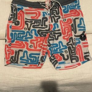 VISSLA Men's Abstract Red and Blue Swim Shorts
